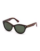 Plastic Cat-eye Sunglasses, Havana/dark Green