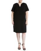 Ezra Contrast-piped Short-sleeve Dress, Black,