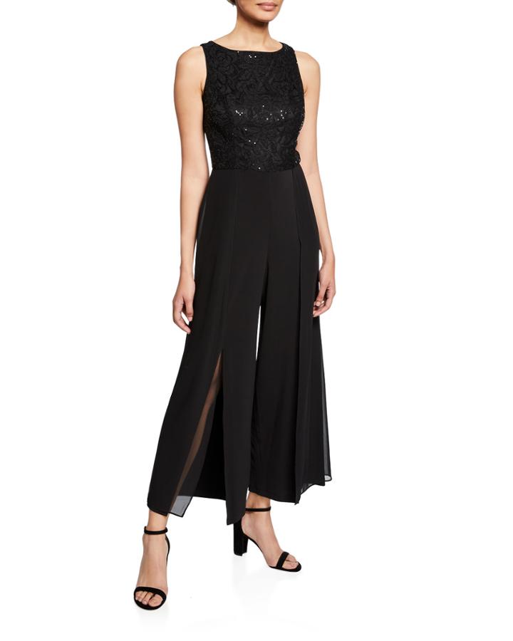 Carwash Floral Embroidered Sequin Wide-leg Jumpsuit