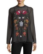 Long-sleeve Point D'esprit Embroidered Blouse