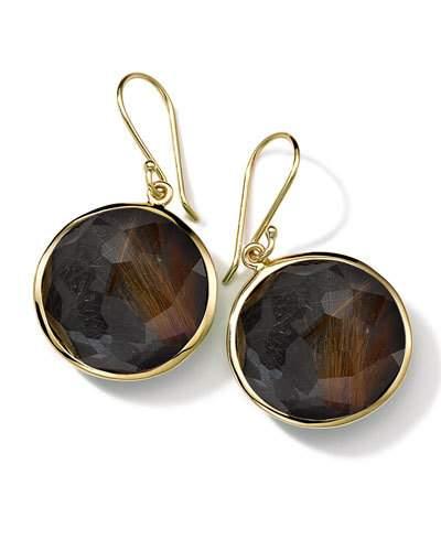 18k Gold Rock Candy Lollipop Earrings, Rutilated Hematite/quartz