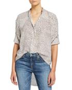 Dirdre Dotted Button-front Long-sleeve Blouse