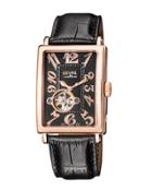 Avenue Of Americas Intravedre Automatic Black Dial Watch With Leather Strap, Rose Tone