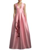 Embroidered Tulip Taffeta Sleeveless Gown