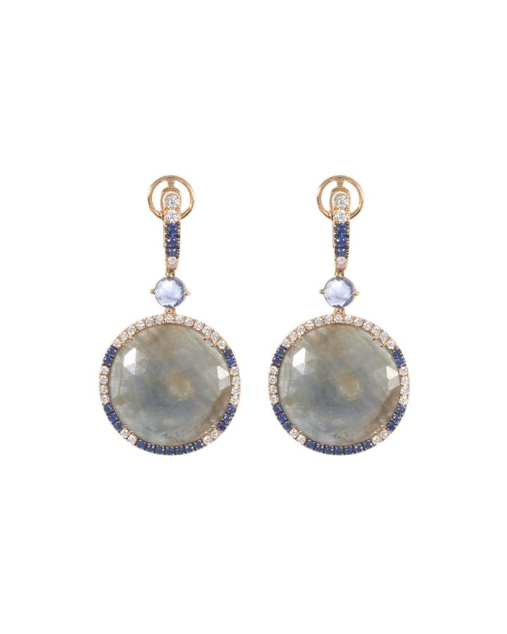 18k Rose Gold Diamond And Sapphire Drop Earrings