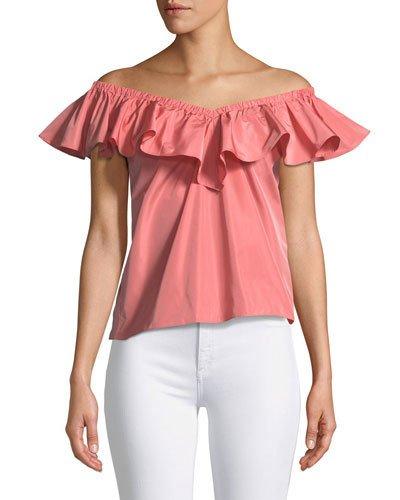 V-neck Off-the-shoulder Taffeta Top