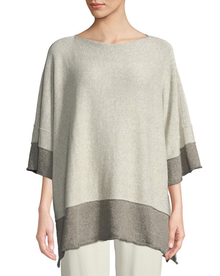 Colorblocked Square Short-sleeve Linen-blend