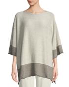 Colorblocked Square Short-sleeve Linen-blend