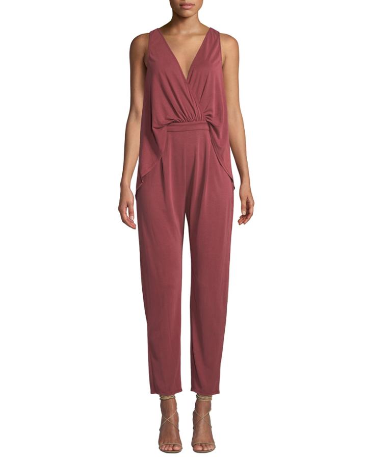 Sleeveless Cutout Drapey Surplice Jumpsuit