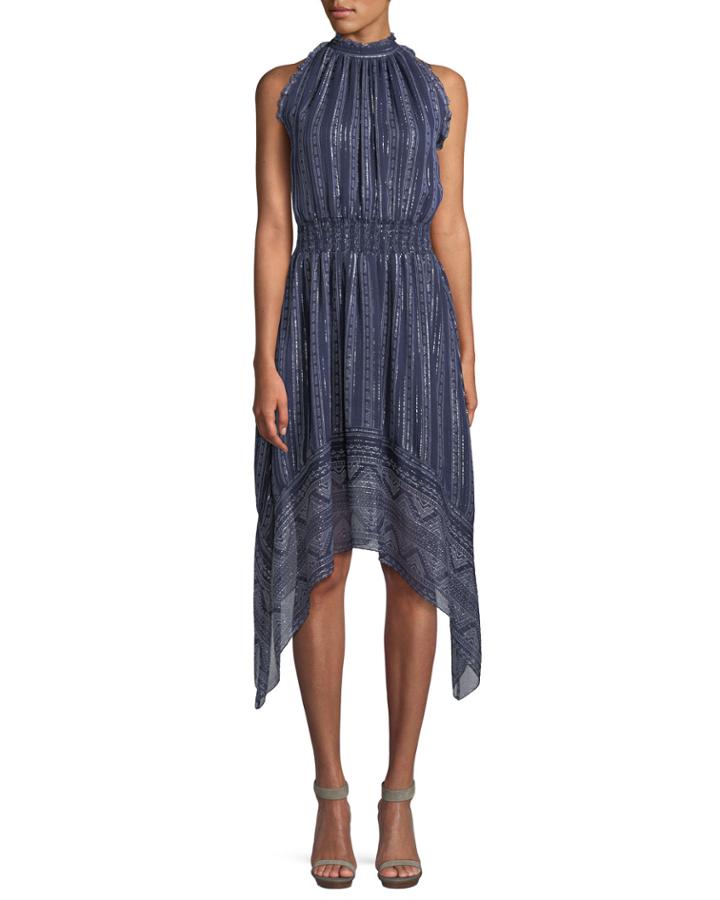 Barissa Metallic Silk Halter Dress