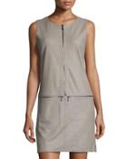 Sleeveless Leather Zip-detail Dress, Taupe