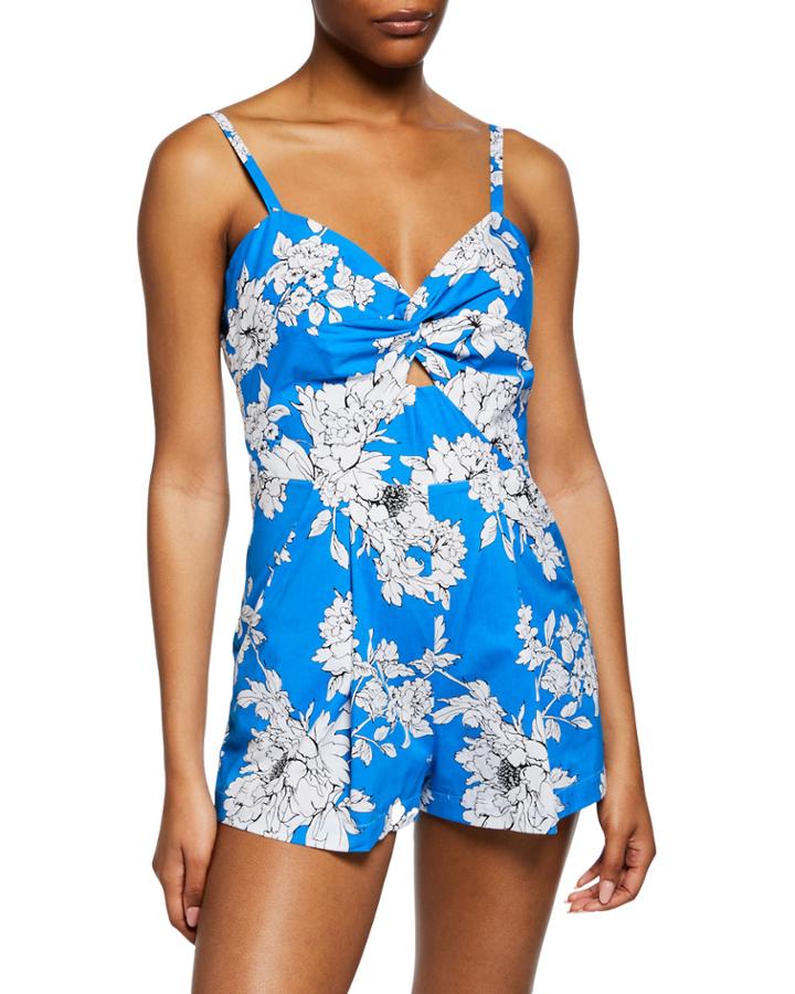 Sleeveless Floral-print Twist Romper