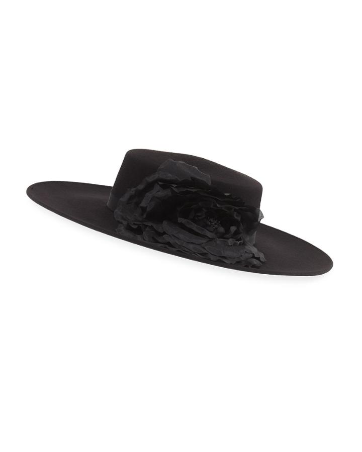 Femi Tonal-flower Wool Boater Hat