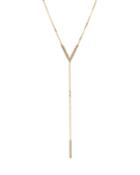 14k Yellow Gold Integrated Initial V & Bar Lariat Necklace W/ Pave Diamonds