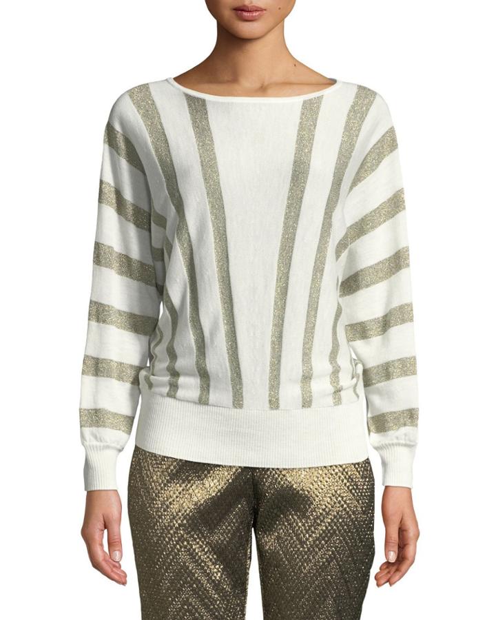 Dolman-sleeve Metallic-striped Merino Wool Party