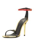 Giuseppe Zanotti Metallic Buckled Naked Sandal, Black/gold/red, Women's,