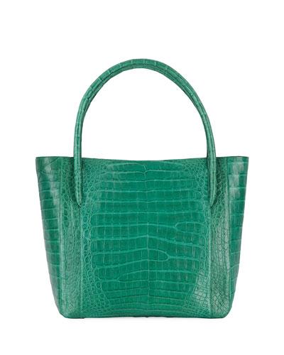 Crocodile Square Shopper Tote Bag, Green D4