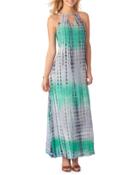 Tie-dye Keyhole Halter Maxi Dress, Green