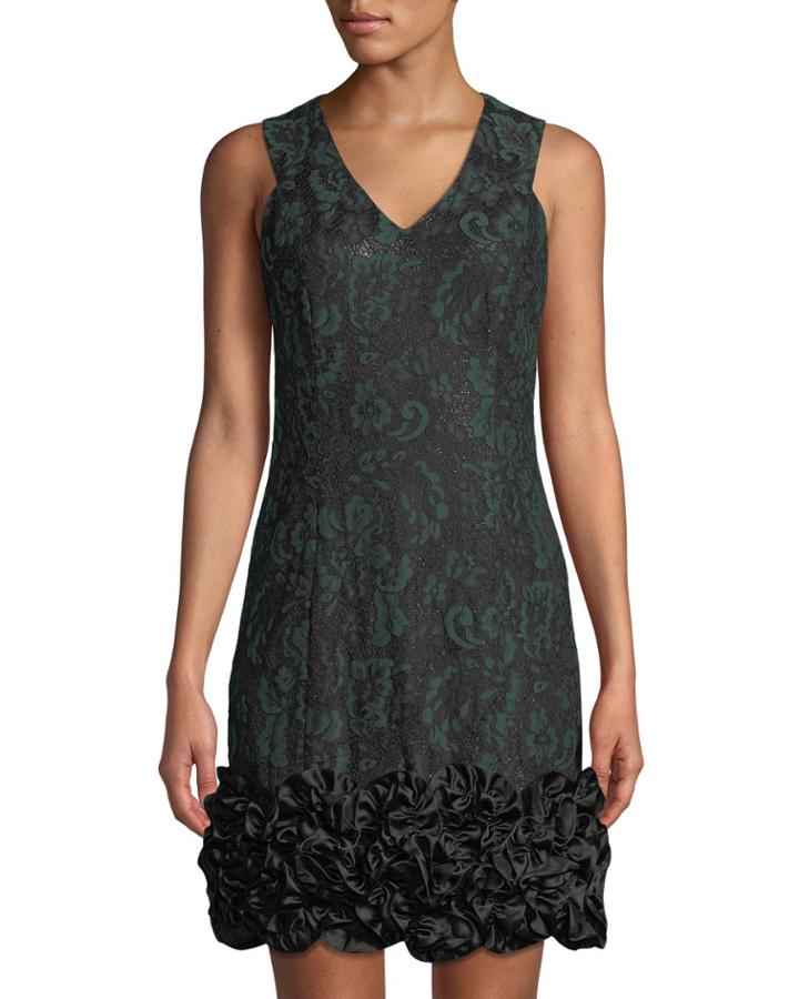 Bonded Lace Ruffle-hem Cocktail Dress