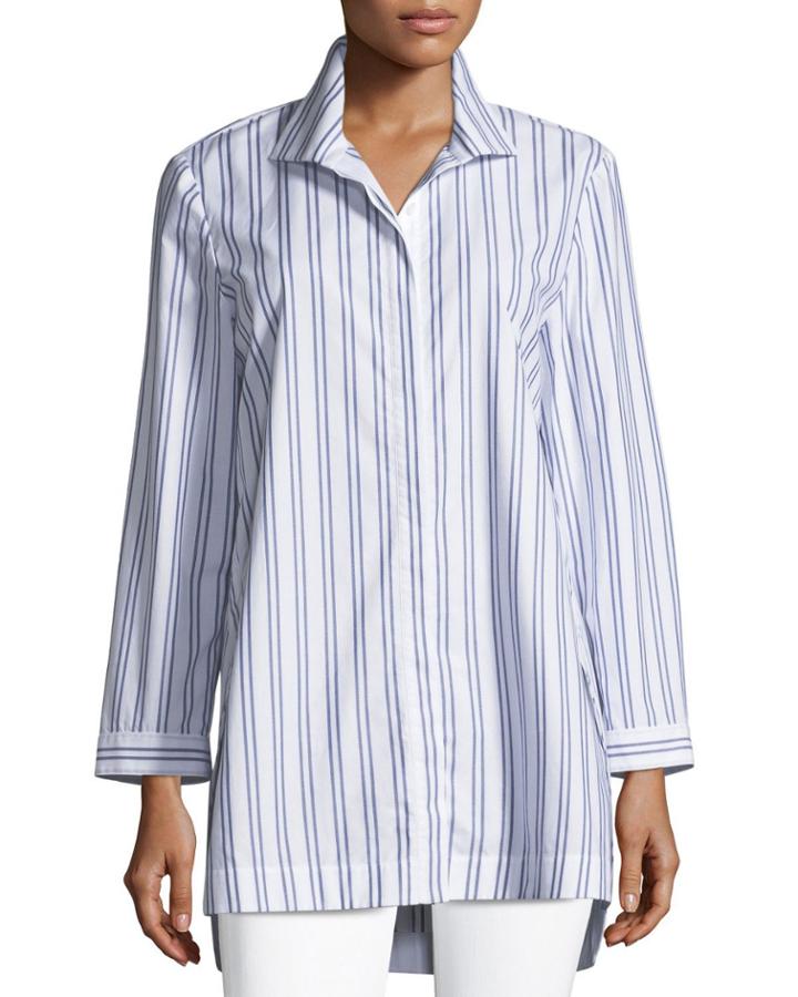 Marla Basilica Striped Placket-front Blouse