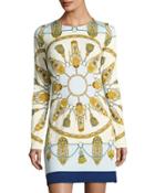 Morgan Printed Long-sleeve Shift Dress,