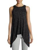 Round-neck Asymmetric-hem Tank, Black