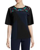 Short-sleeve Colorblock Embellished Top