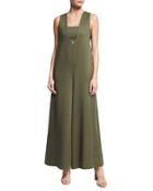 Sleeveless Twill Bandeau Jumpsuit, Olive