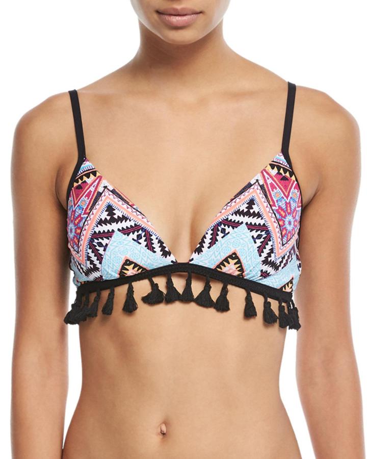 Sahara Nights Printed Swim Top W/ Tassel Trim