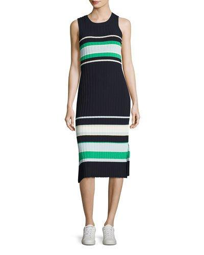 Striped Crew-neck Tank Dress, Blue/green