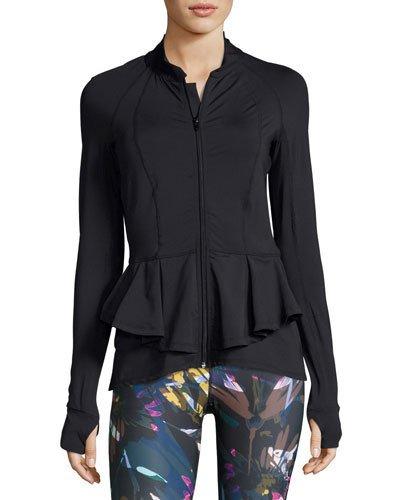 Zip-front Textured Peplum Jacket, Black