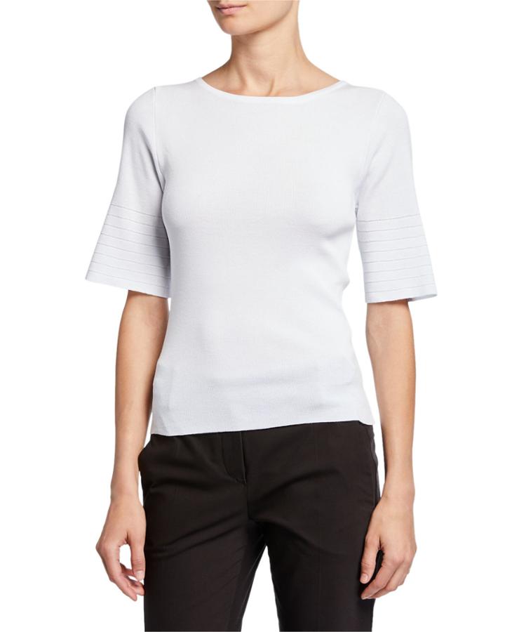 Elbow-sleeve Top With Awning Detail
