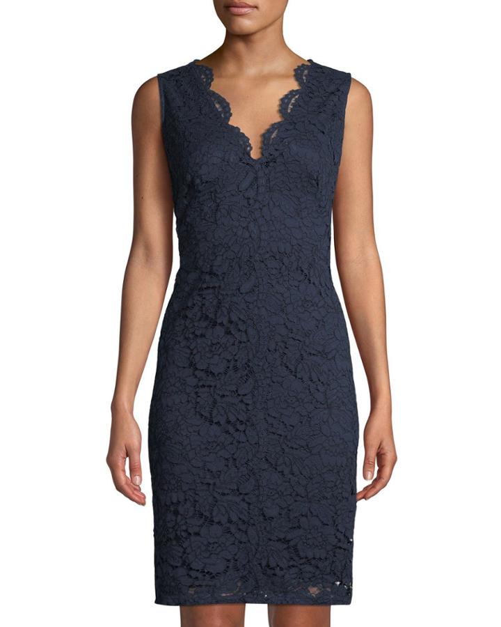 Lace Sleeveless V-neck Sheath Dress, Navy