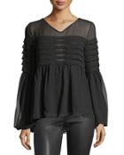 Tiered-pleat Bell-sleeve Blouse