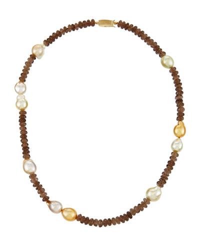 Multihued South Sea Pearl & Quartz Beaded Necklace,