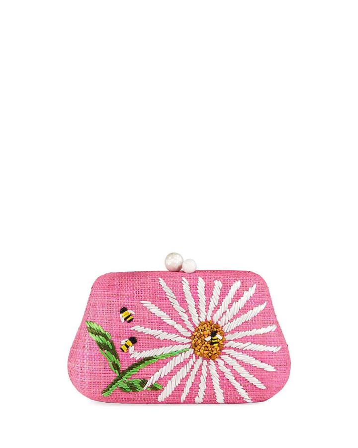 Rosie Small Straw Clutch Bag With Daisy Flower