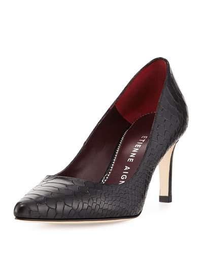 Laurel Snake-embossed Pointed-toe Pump, Black