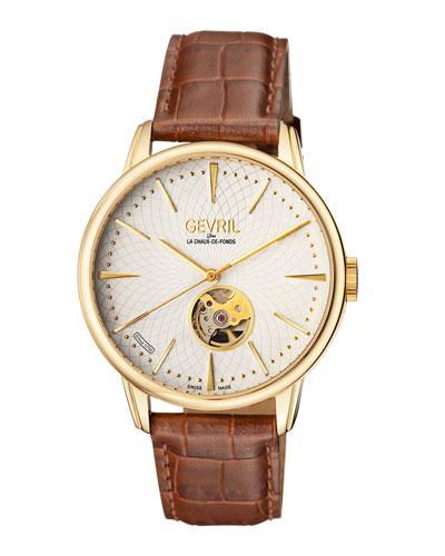 41mm Men's Mulberry Watch W/ Leather Strap, Brown/yellow Golden