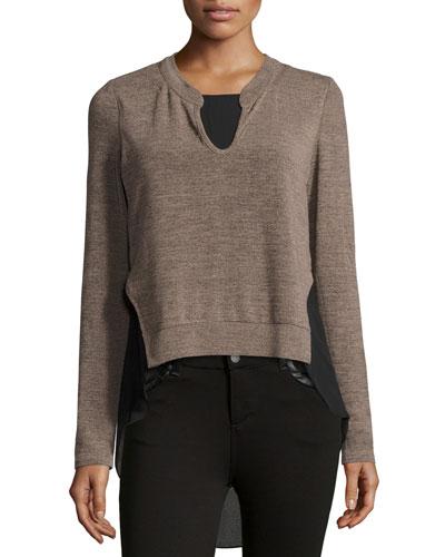 Mixed-media Tie-back Twofer Tee, Brown