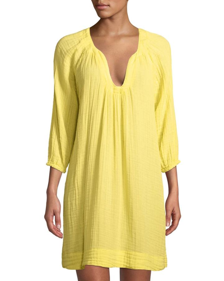 Long-sleeve Gauze Coverup Dress