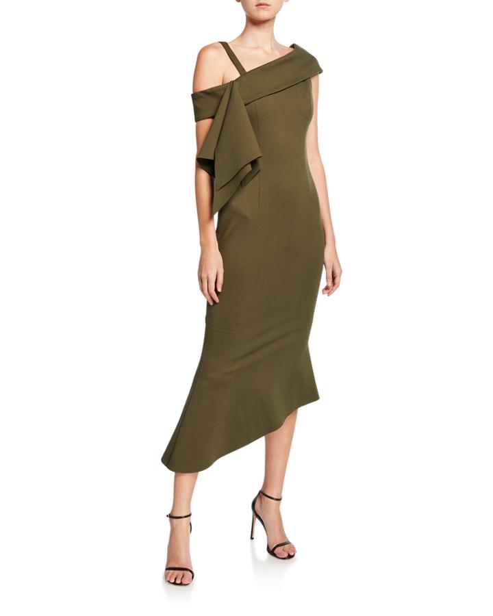 Platform Asymmetric Side-drape Ponte Dress