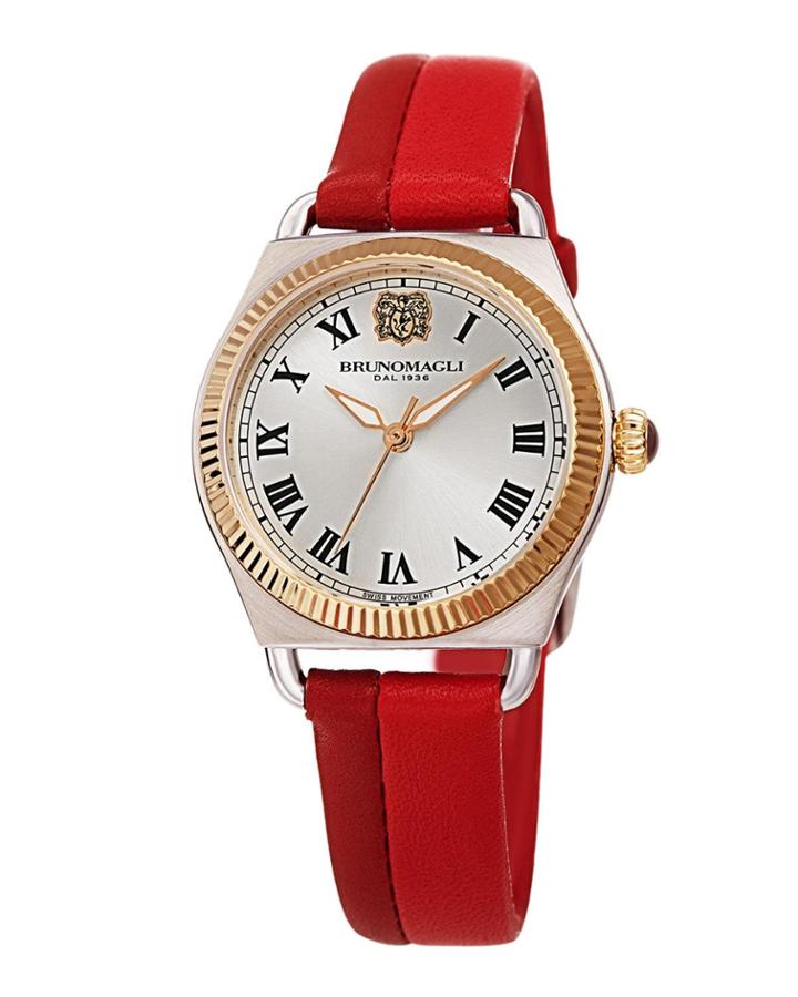 Lucia 31mm Watch W/ Fluted Bezel & Leather Strap, Two-tone Red