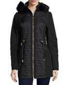 Quilted Hooded Anorak Coat, Black