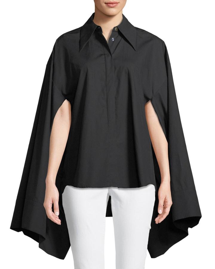 Button-front Kimono-sleeve Cotton