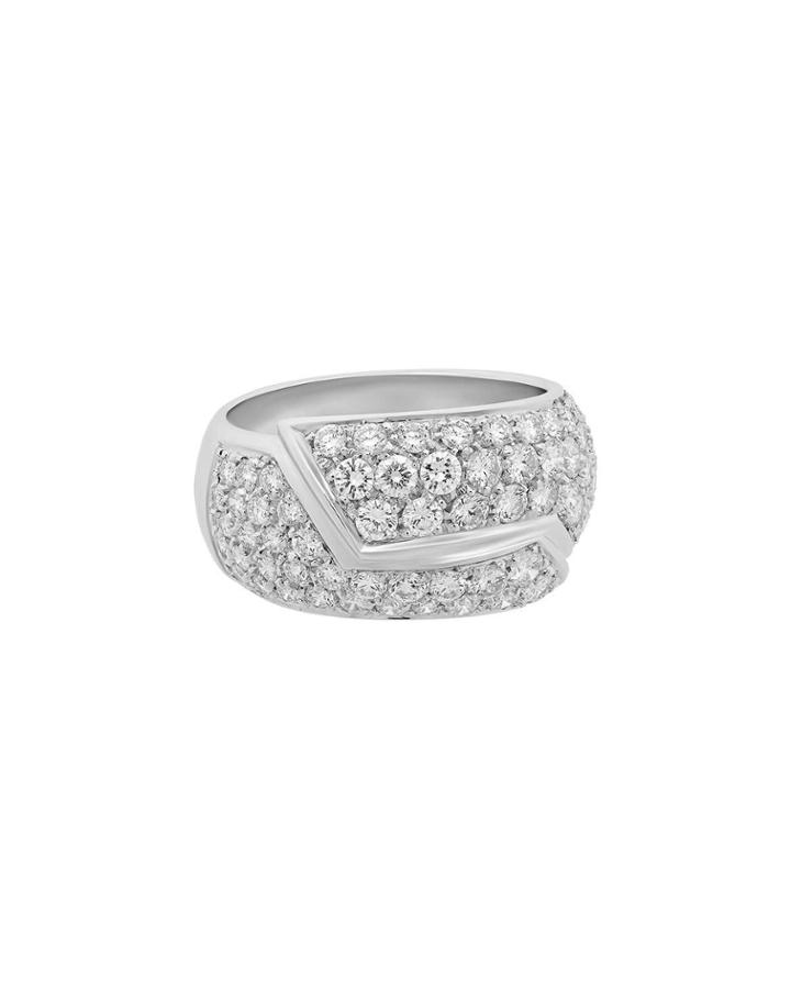 18k White Gold Geometric Diamond Pave Ring,