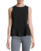 Layered Ruffle-hem Sleeveless Top, Black