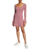 Local Striped Square-neck Long-sleeve Dress