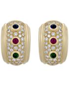 Estate 18k Multi-stone Huggie Hoop Earrings