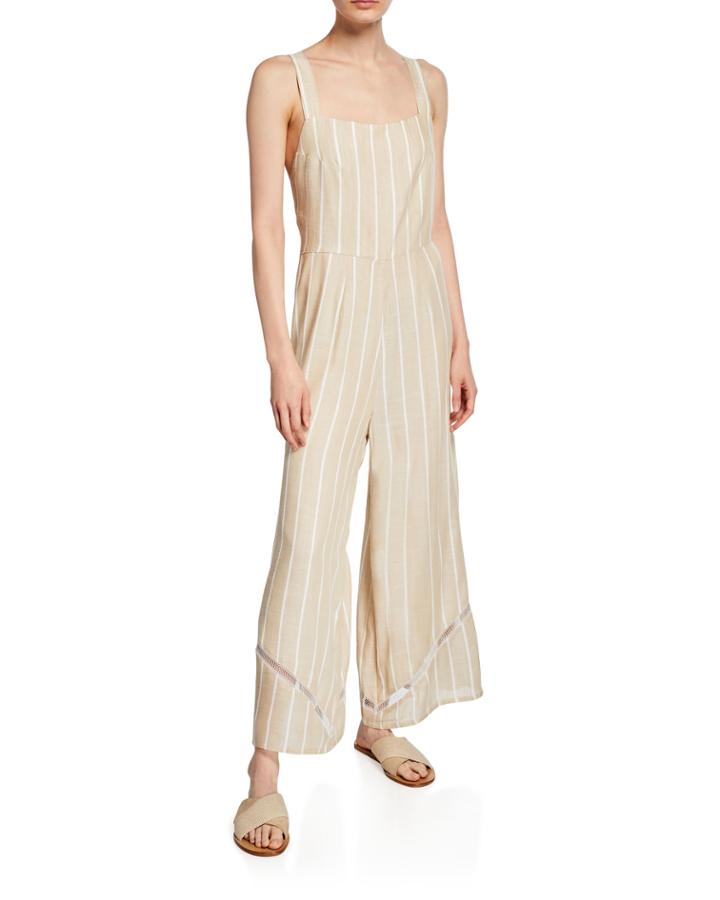 Valentina Striped Cross-back Wide-leg Jumpsuit