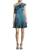 One-shoulder Ruffled Satin Cocktail Dress